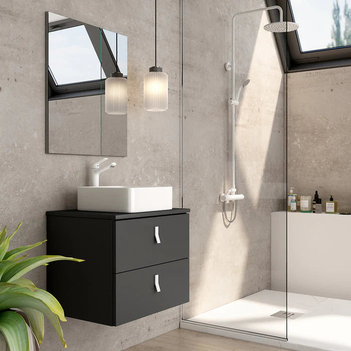 Nova 60cm Wall Hung Vanity Unit with White Handles - Matt Black