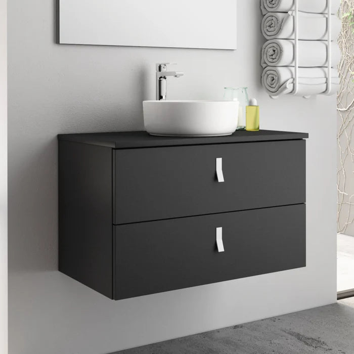 Nova 60cm Wall Hung Vanity Unit with White Handles - Matt Black
